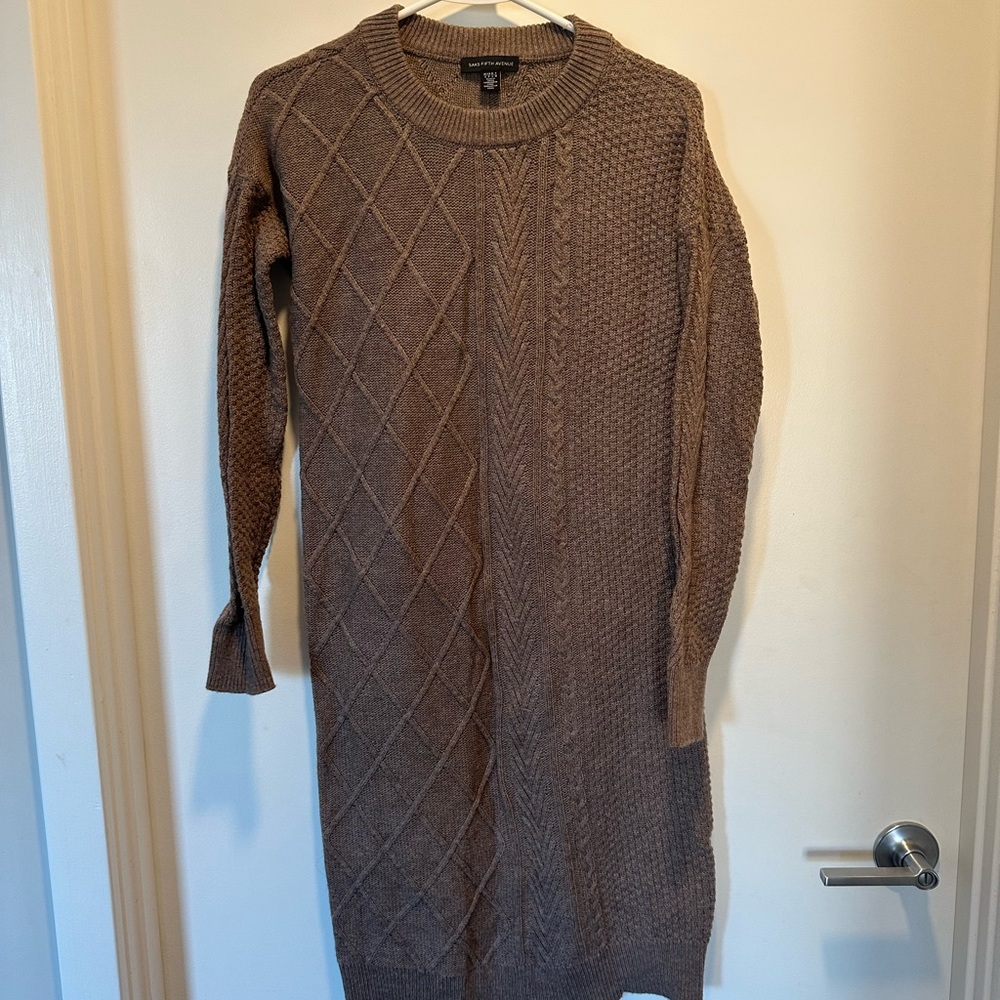 Brown Cable Knit Sweater Dress